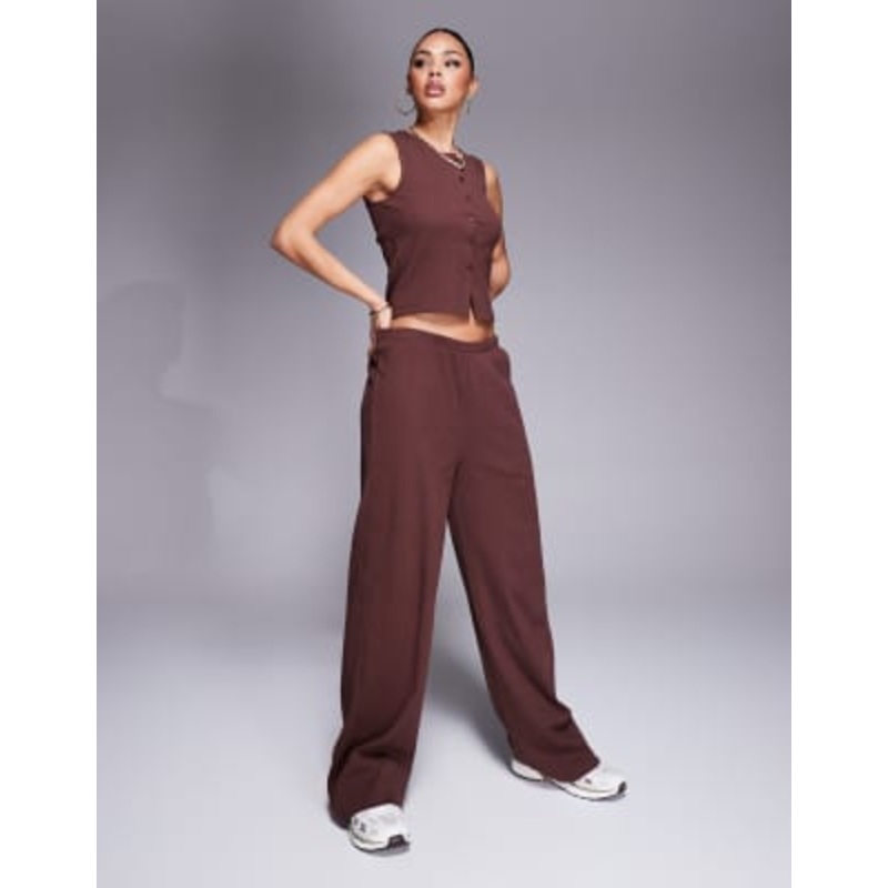 Weekend Collective ribbed sleeveless button top and pants set in chocolate