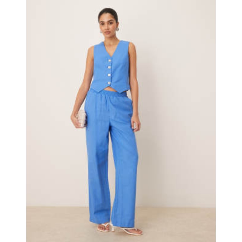 YAS linen touch wide leg pants in provence blue – part of a set