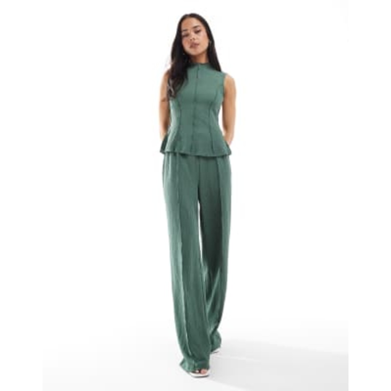 Vero Moda textured jersey top and pants set in pine green