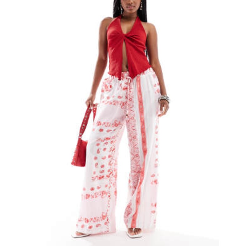 Vero Moda wide leg resort pants in pink bandana print