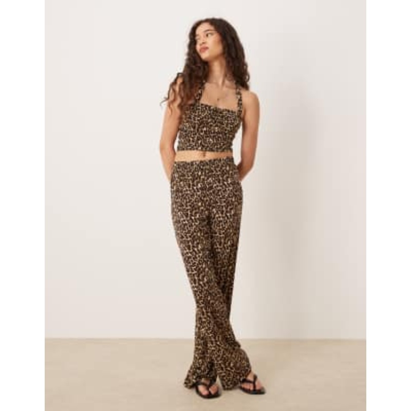 VILA slinky jersey top and pants set in leopard print