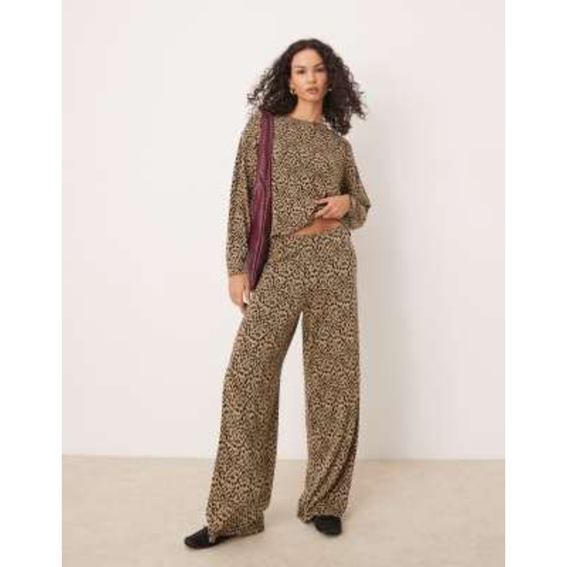 VILA wide leg super soft knit pants in mini leopard print – part of a set