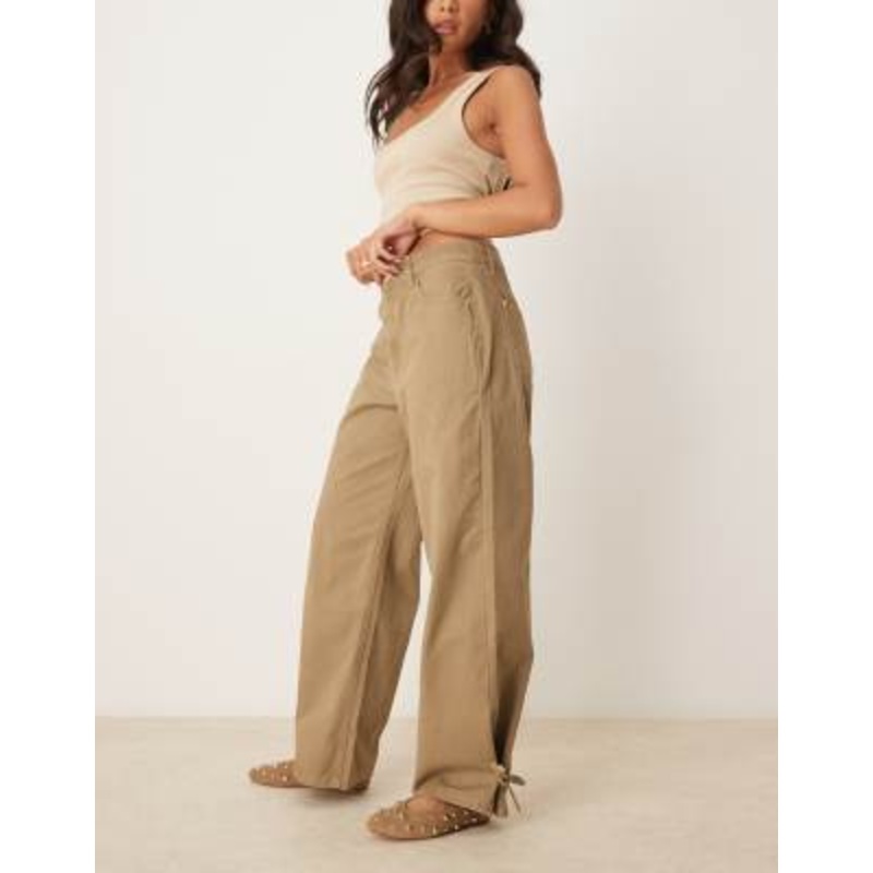 VRG GRL wide leg tailored pants in khaki
