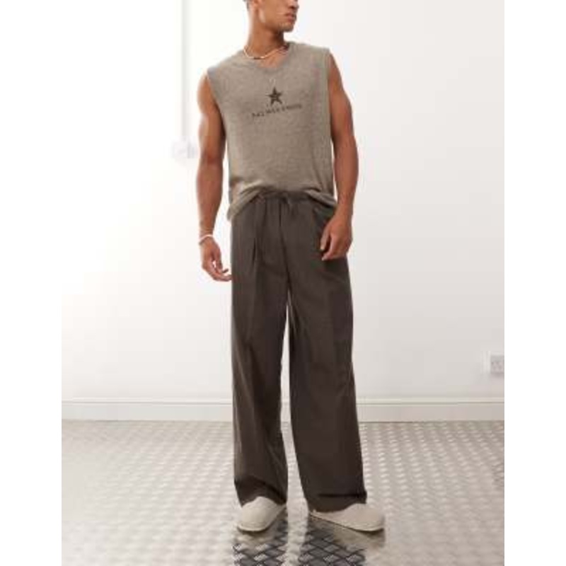 Weekday loose fit wide leg pants in dark mole check