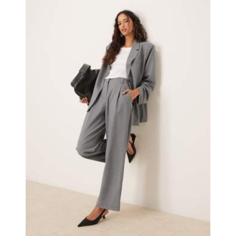 YAS dad fit tailored pants in medium gray melange – part of a set