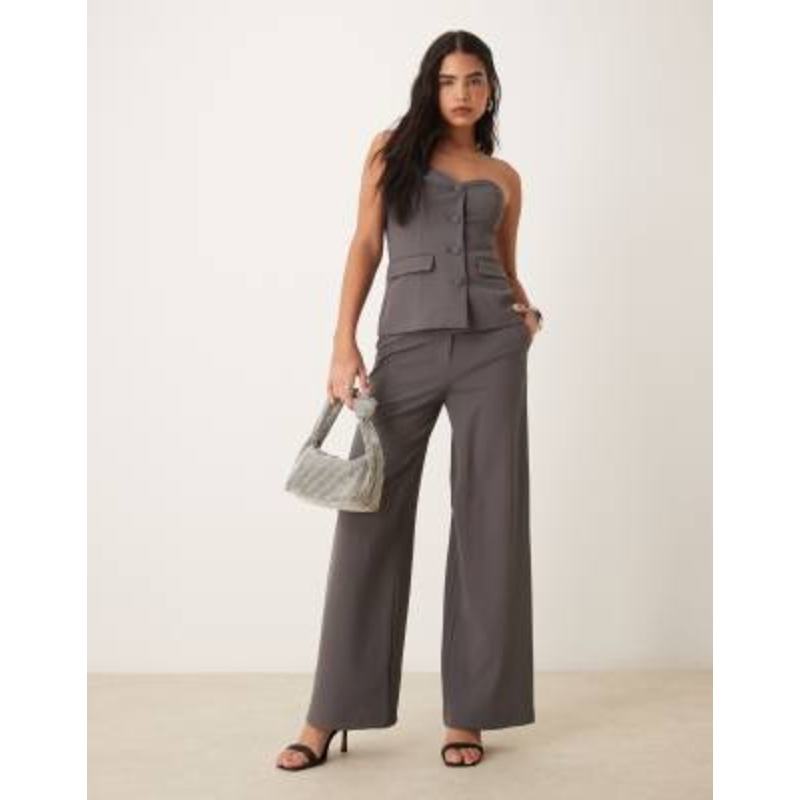 YAS tailored wide leg pants in thunderstorm gray – part of a set