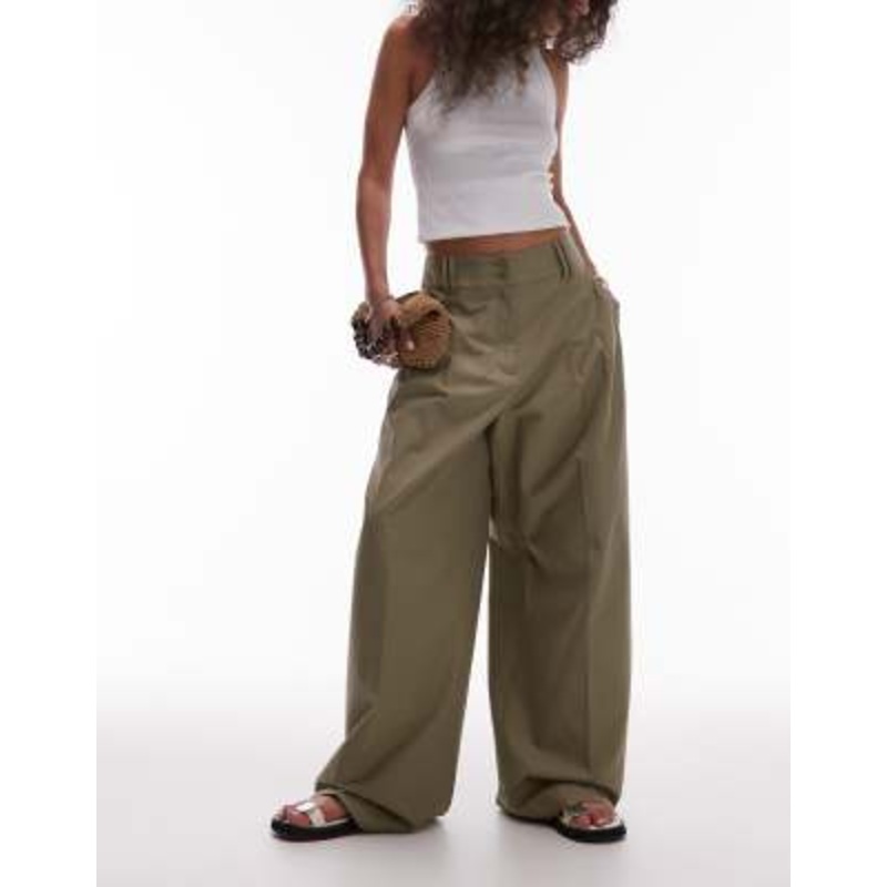 & Other Stories relaxed wide leg tailored pants with pleat front in khaki