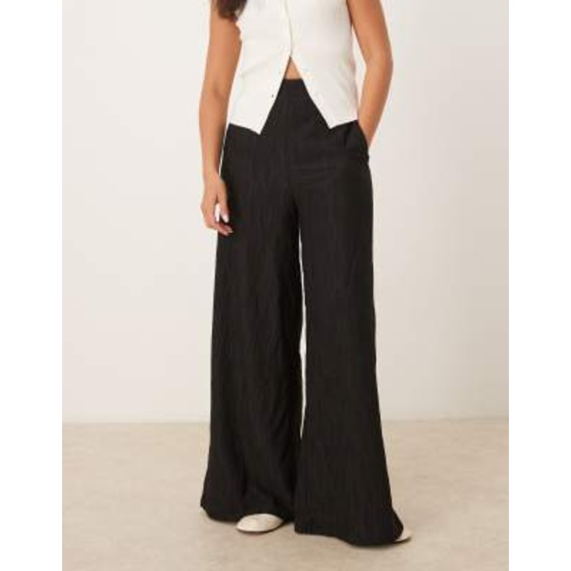 Vila textured wide leg pants in black