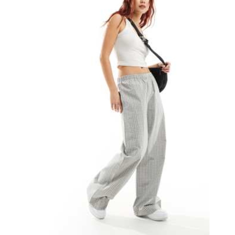 Weekday Hanna slouchy pants in beige plaid