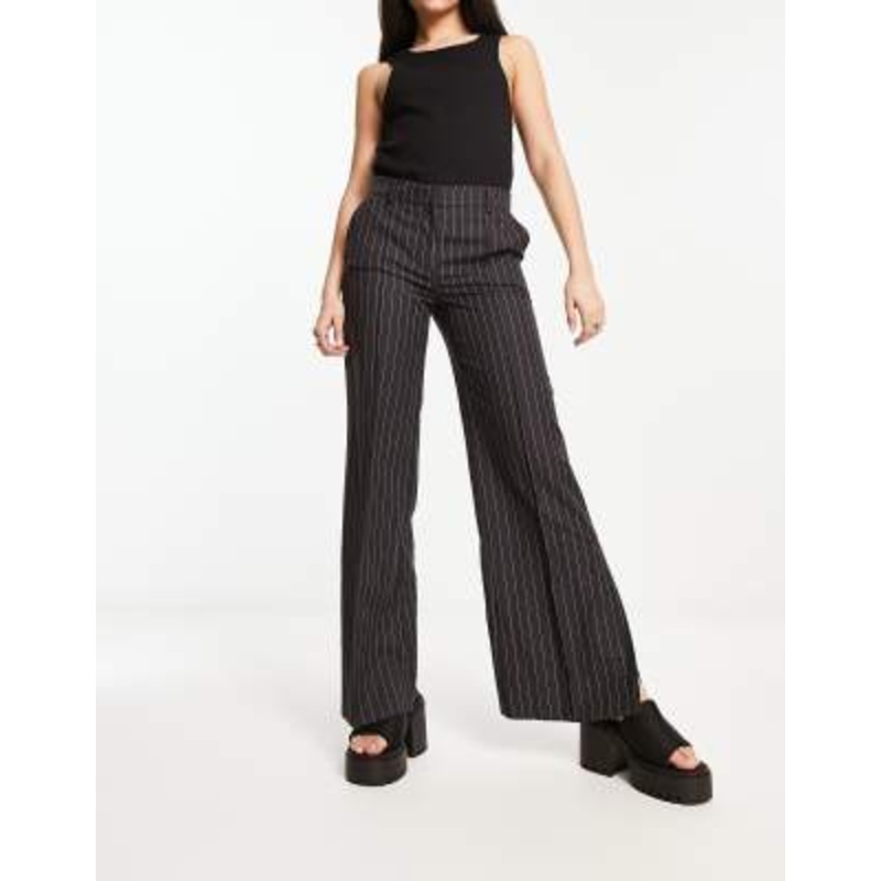 Weekday Kylie flared pants in dark gray pinstripe