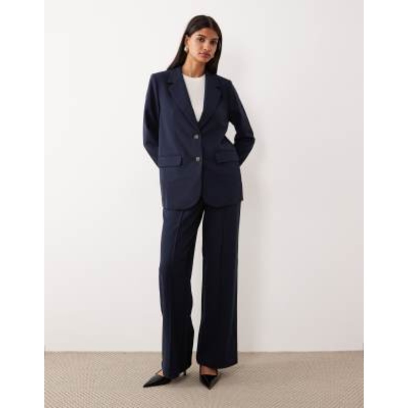 YAS oversized blazer and high waist wide leg pants set in navy