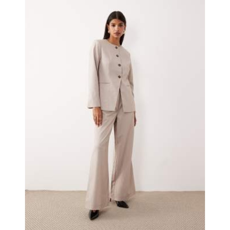 YAS premium high waist wide leg pants in pale gray – part of a set