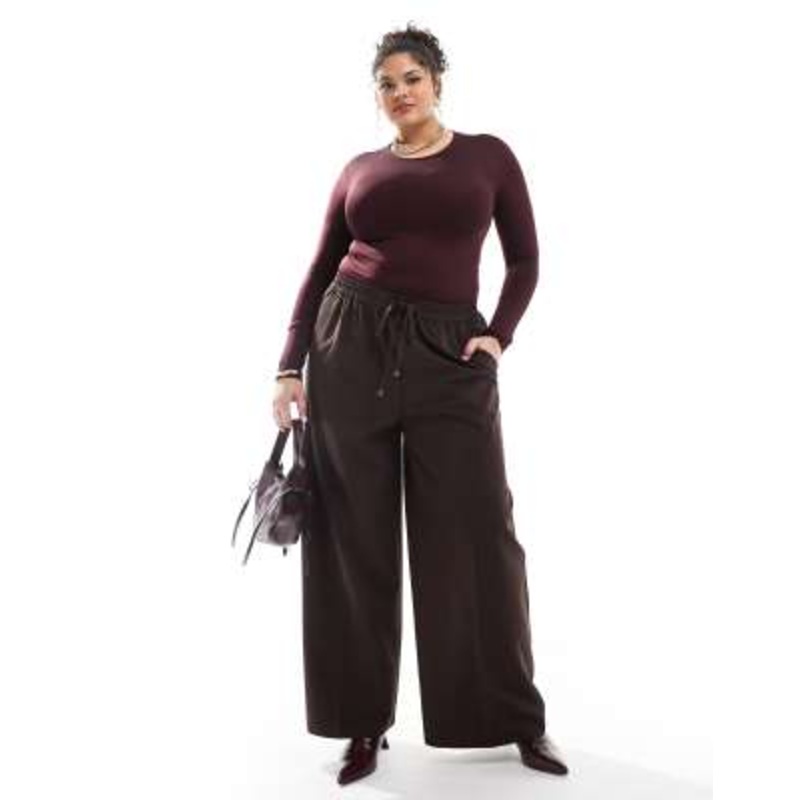Yours pull on wide leg pants in chocolate