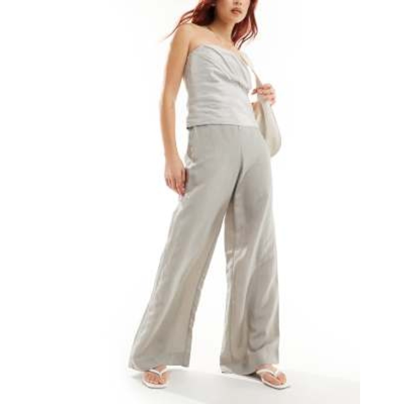 & Other Stories linen blend fluid wide leg pants in gray