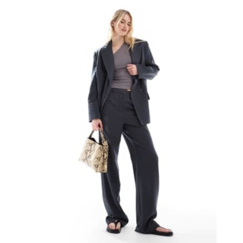 Vero Moda Tall tailored herringbone wide leg pants in dark gray melange – part of a set