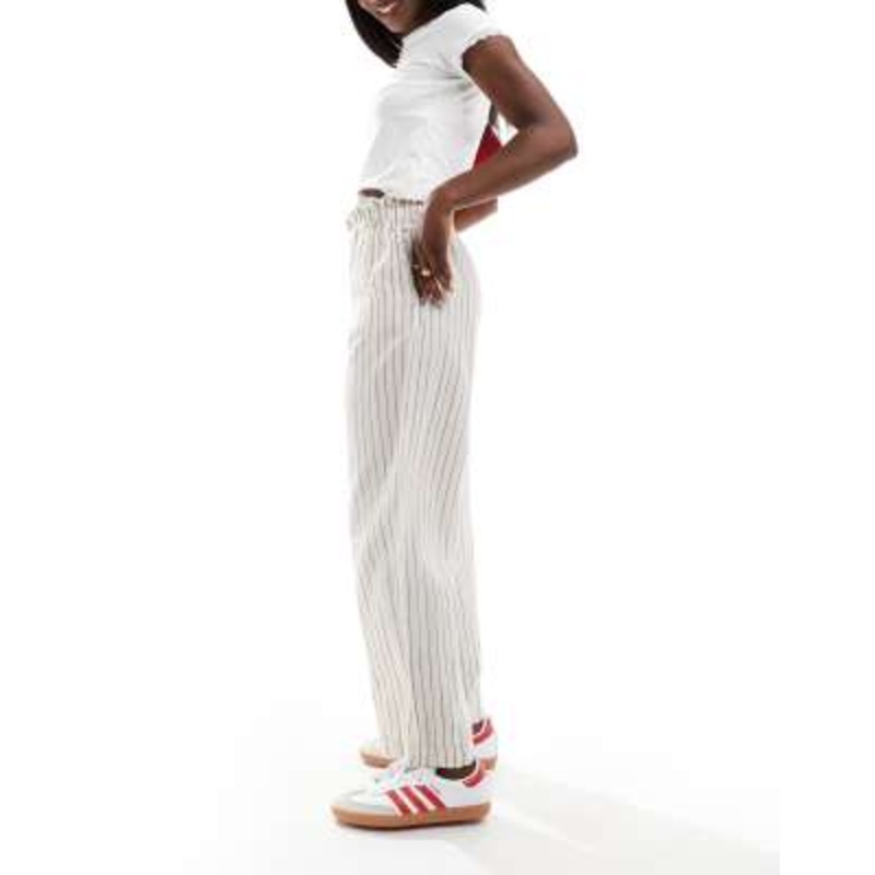 Vila linen mix pinstripe wide leg pants in cream