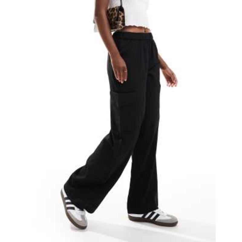 Vila side pocket wide leg pants in black