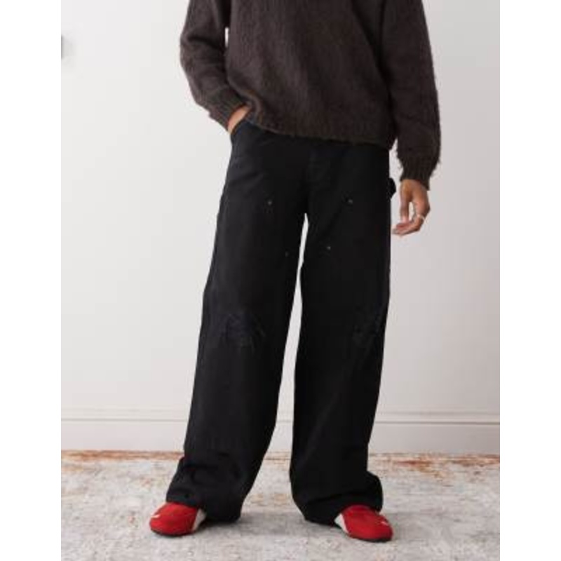 Weekday oversized canvas workwear pants in washed black
