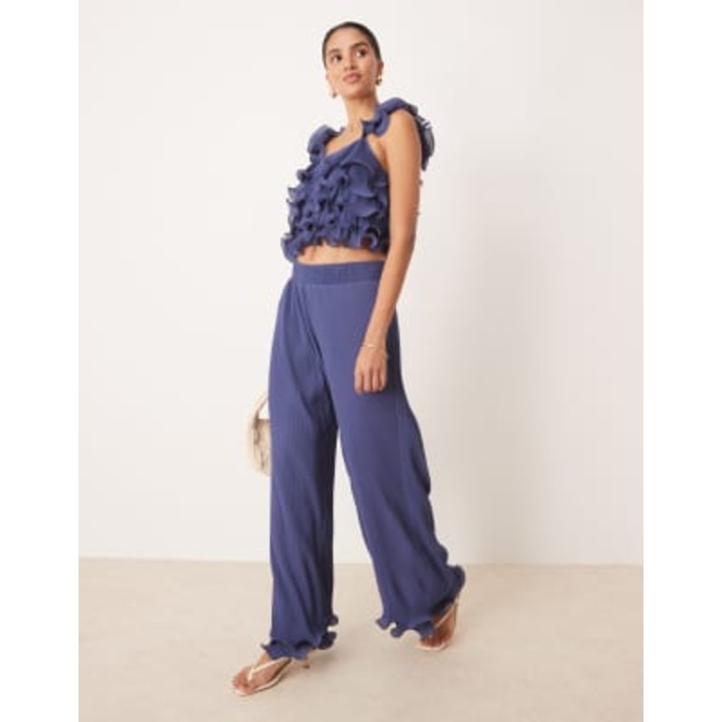 YAS frill trim pants in deep blue – part of a set