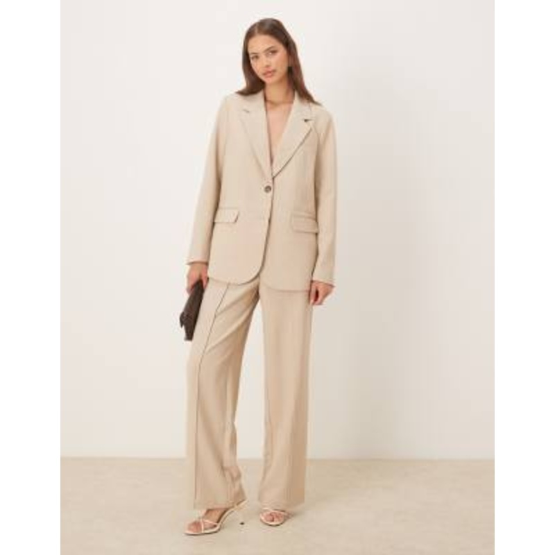 YAS high waist wide leg tailored pants in cream – part of a set