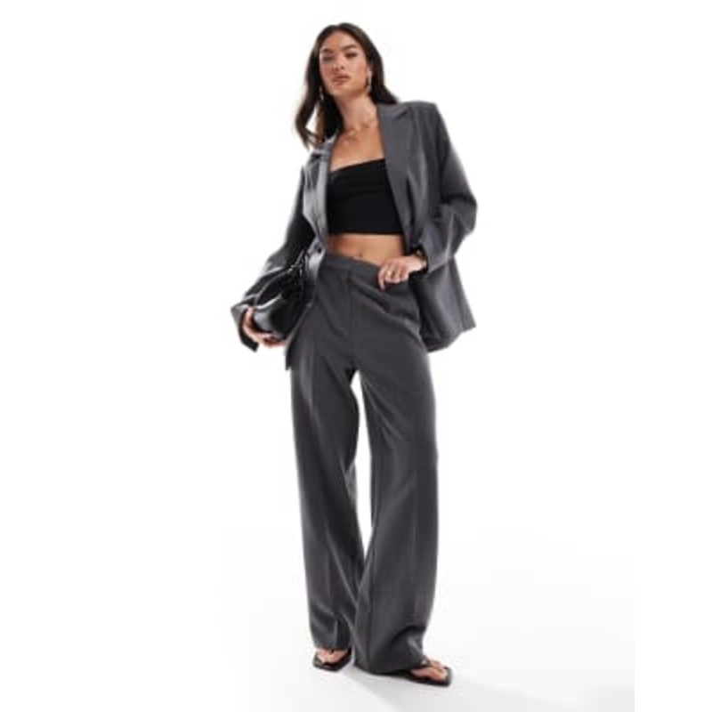 YAS wide leg tailored pants in dark gray melange – part of a set