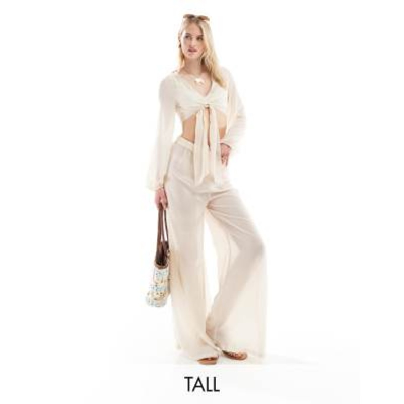 Vero Moda Tall beach pants in stone – part of a set