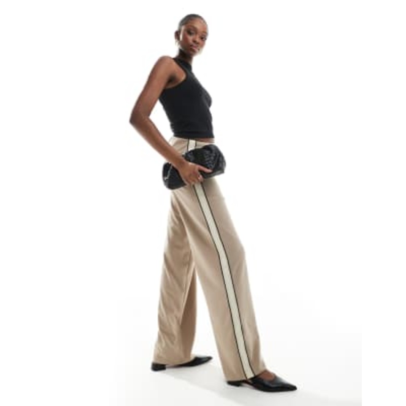 Vero Moda Tall loose pull on pants with side stripe in fossil