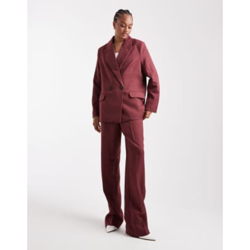 Vero Moda Tall tailored herringbone blazer and wide leg pants set in burgundy
