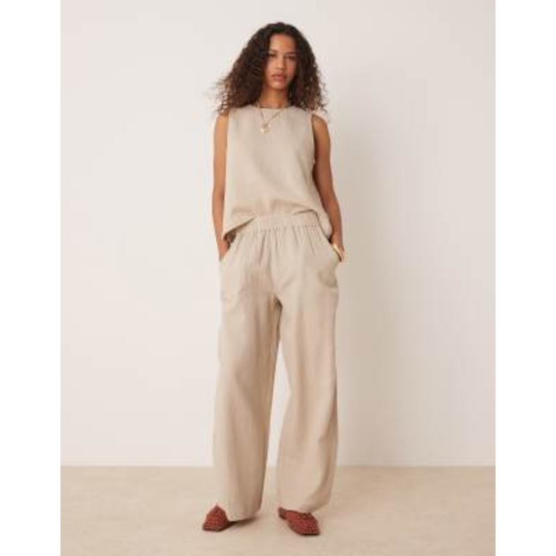 VILA crinkle wide leg pants in beige – part of a set