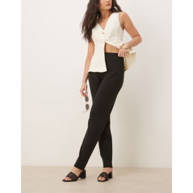 VILA mix & match high waist clean straight leg pants in black