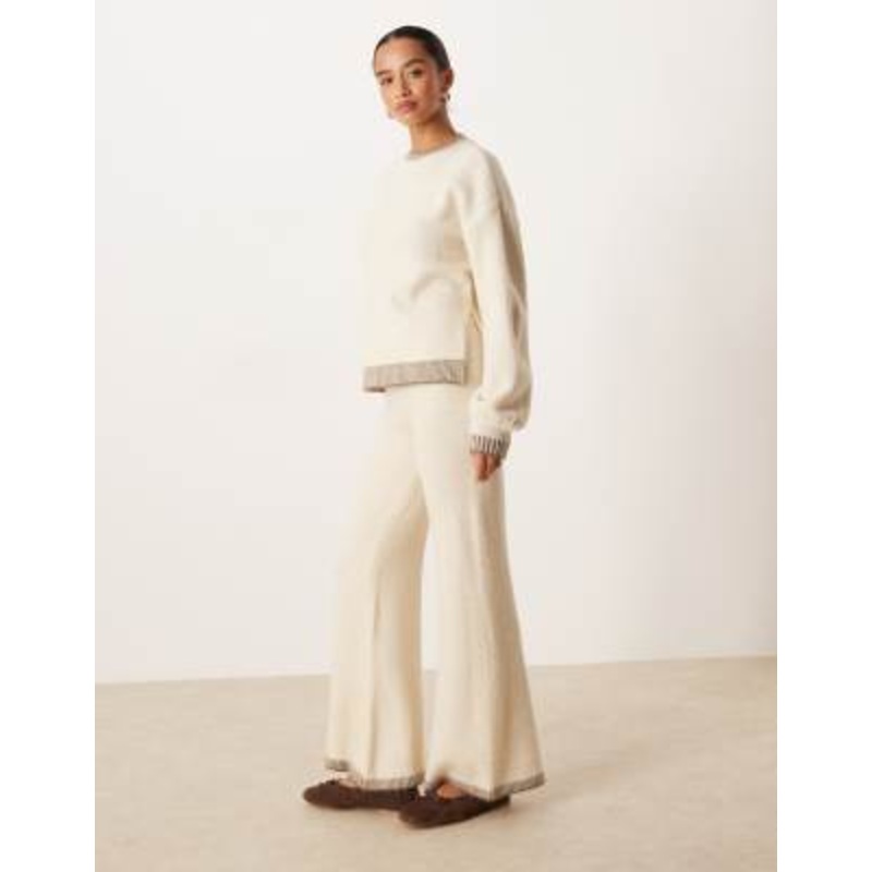 Vila Petite contrast trim knit sweater and pants set in cream
