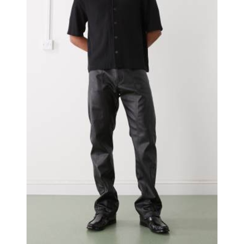 Weekday faux leather straight leg pants with zips in black