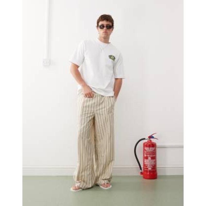 Weekday loose fit pants in beige and black stripes