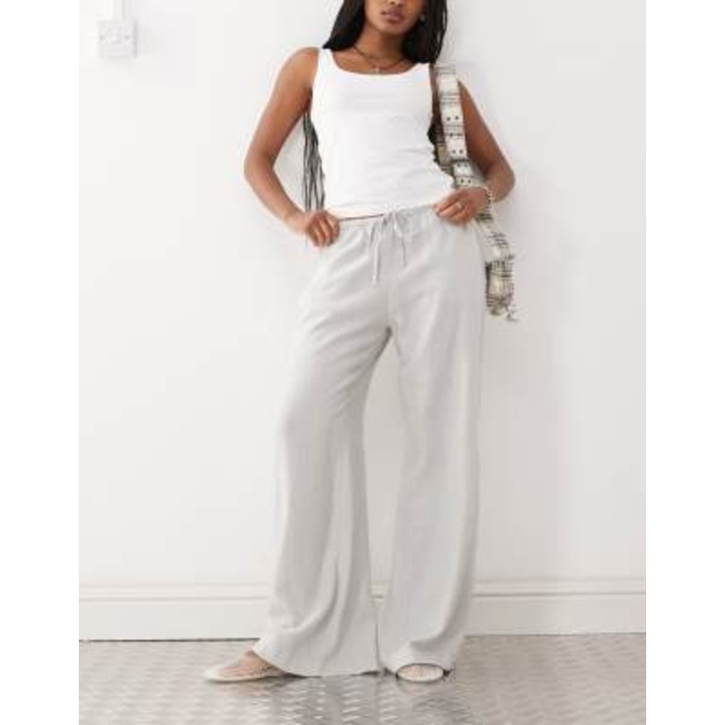 Weekday linen mix wide leg pants in gray