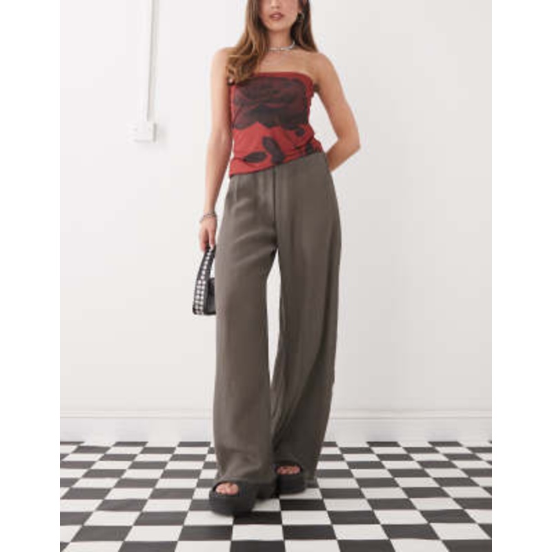 Weekday wide leg plisse pants in dark mole