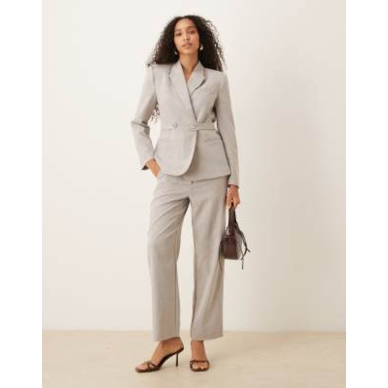 Vila premium high waisted tailored pants in heather gray – part of a set