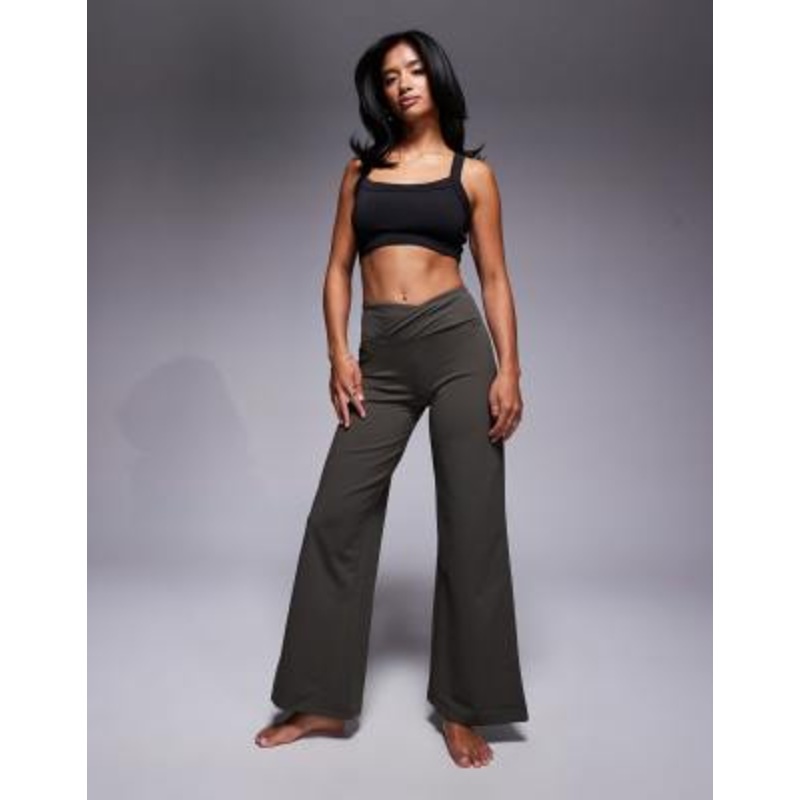 4505 Petite Icon soft touch wrap waist wide leg dance pants in dark olive