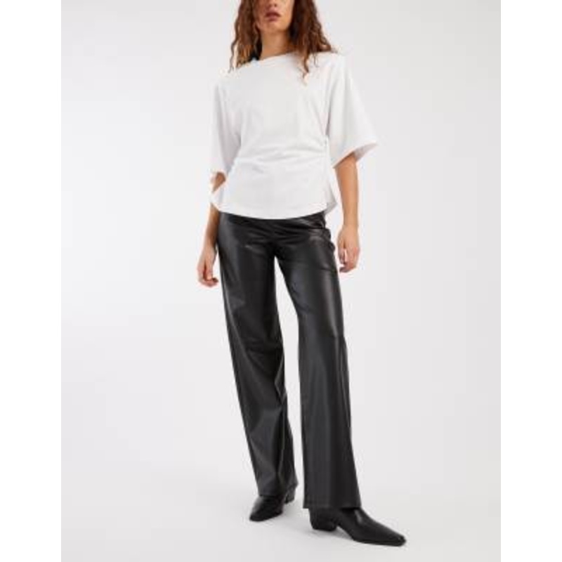 Vero Moda Tessa high waist wide leg faux leather pants in black