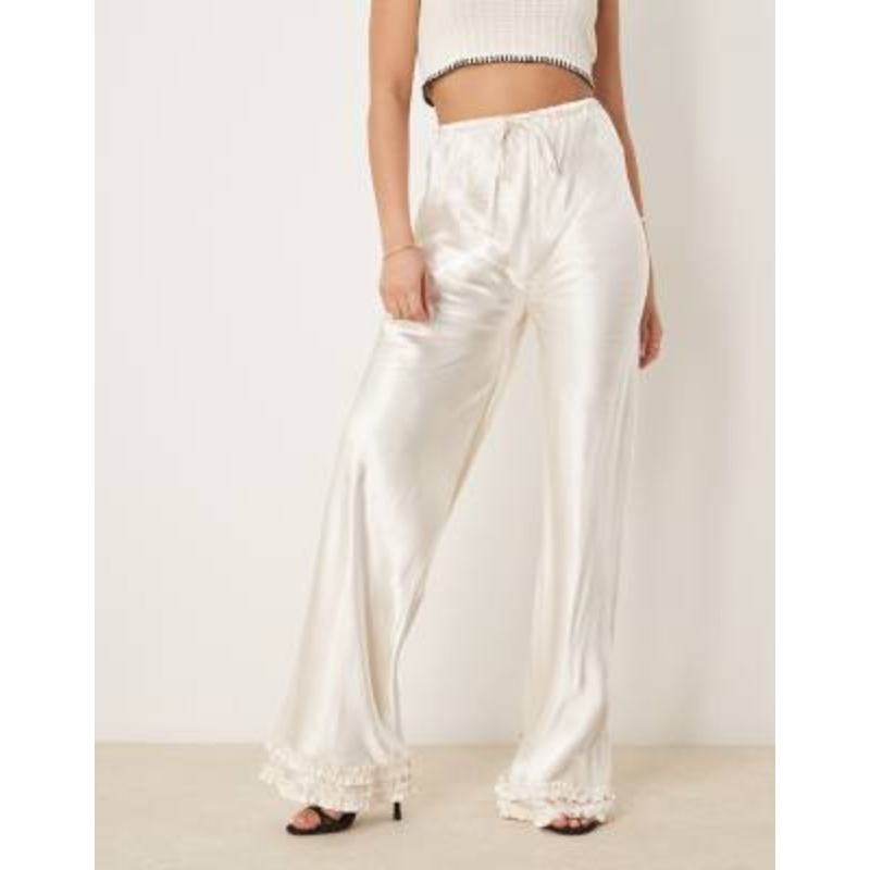 VRG GRL citara satin pants with hem detail in white