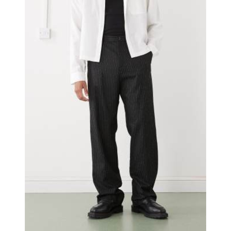 Weekday relaxed fit tailored pants in black pinstripe