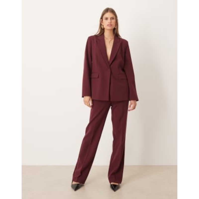 YAS high waist tailored pants in burgundy – part of a set
