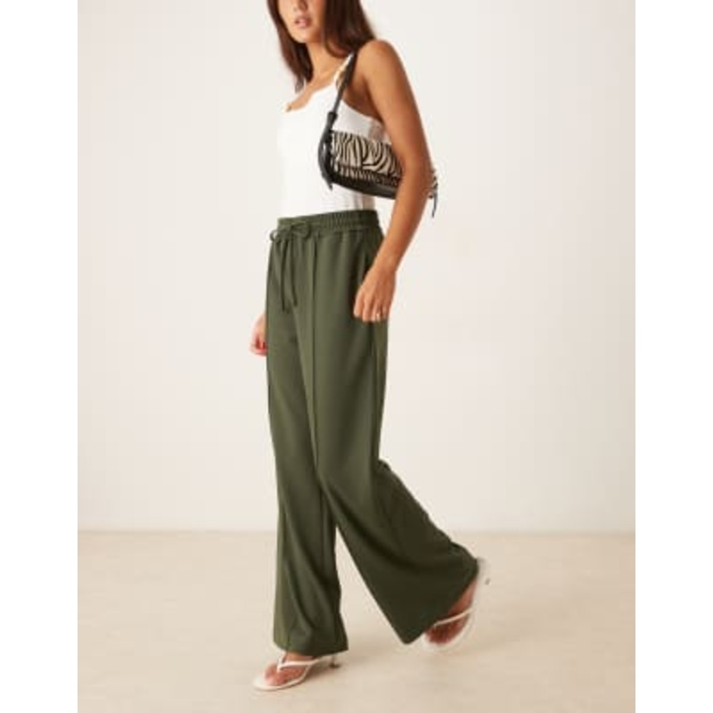 VILA pintuck wide leg pants in deep khaki green
