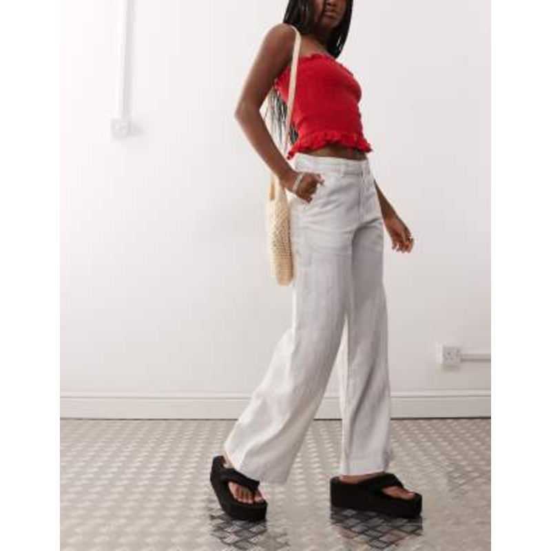 Weekday loose carpenter linen blend pants in white