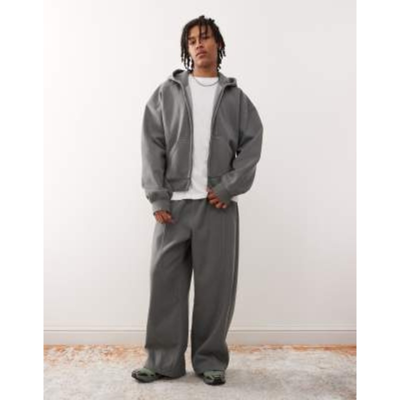 Weekday oversized wide leg sweatpants with exposed seam detail in dark gray – part of a set