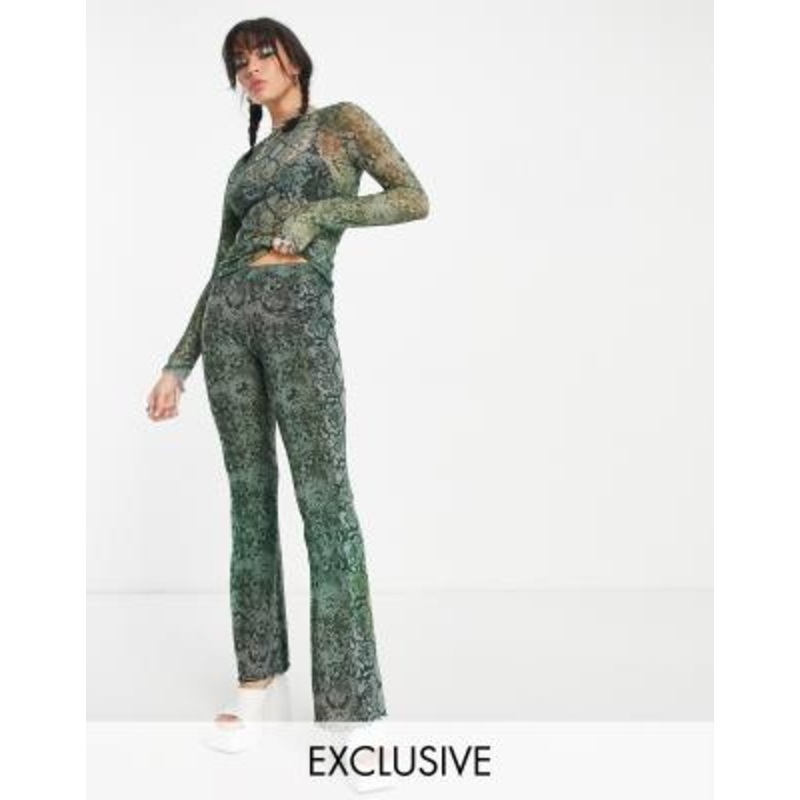 Weekday polyester flared pants in green snake print – part of a set – MGREEN