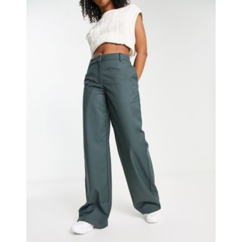 Weekday Riley wide leg pants in dark gray