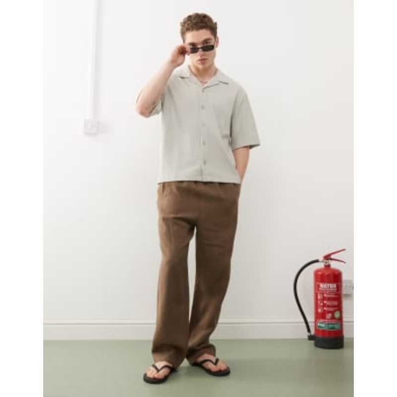 Weekday Seth linen blend pants in brown exclusive to