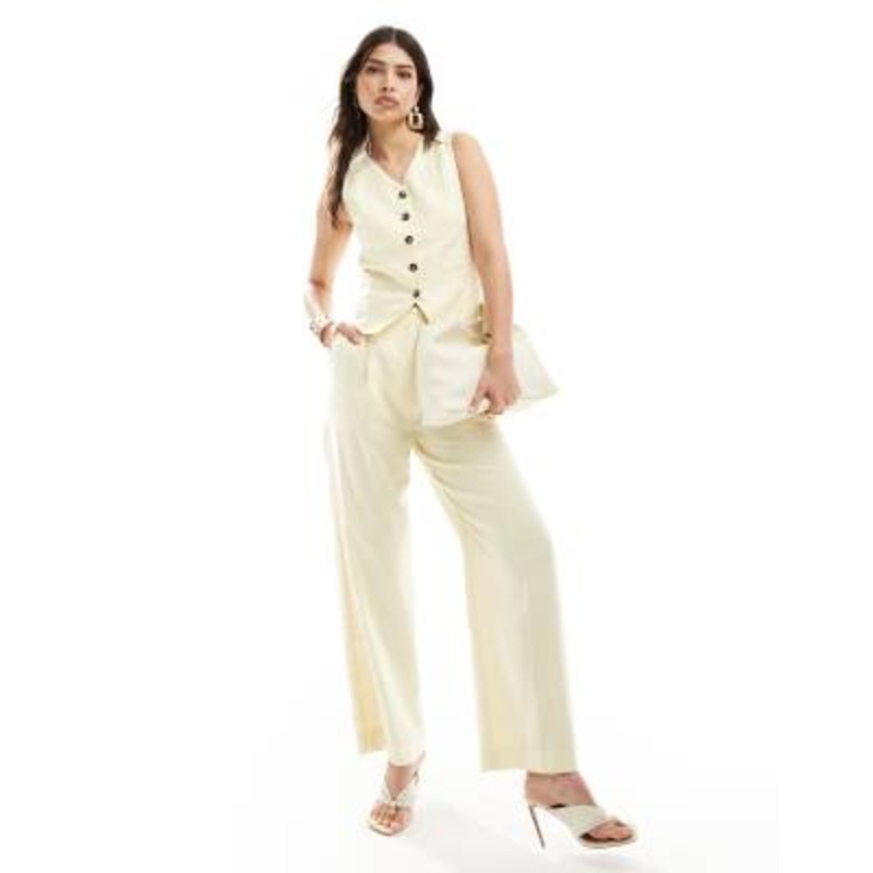 & Other Stories linen straight leg pants in butter yellow