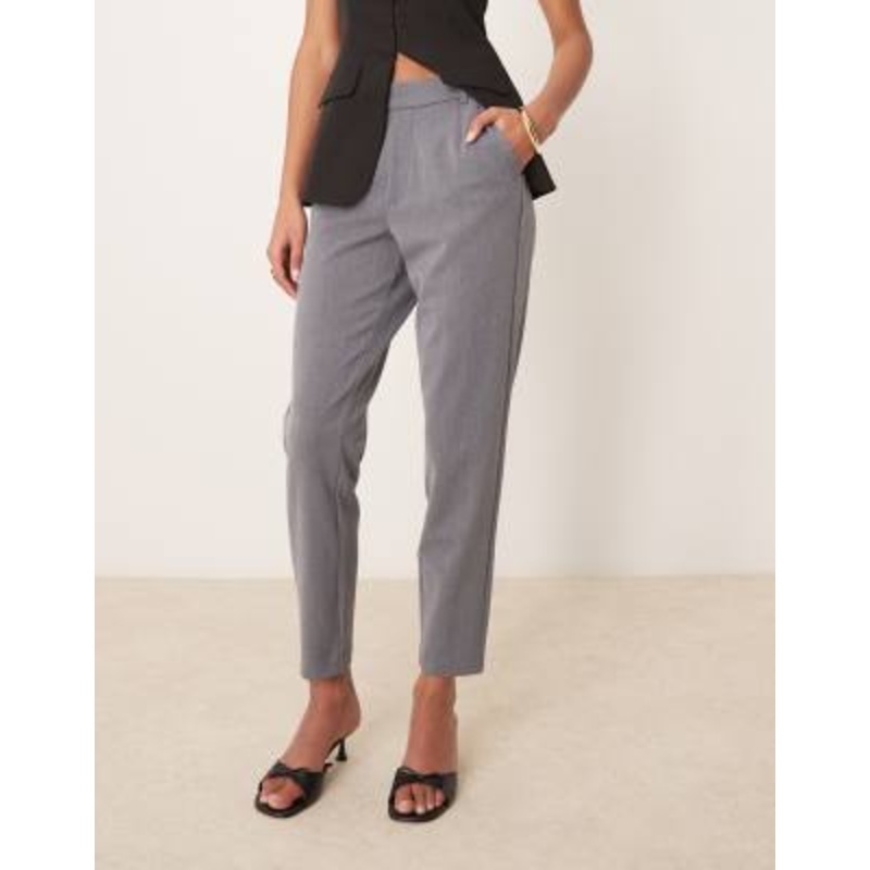 VILA mix & match slim tailored pants in medium gray melange