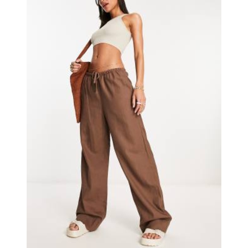 Weekday Mia linen mix pants in brown